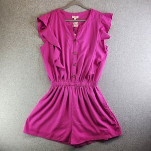 Andree by Unit Romper Womens 2X Pink Pockets Ruffled Resort Vacay Coastal Lake